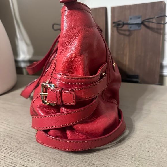 Michael Kors Cherry Red Shoulder Bag Gold Accent features - Picture 4 of 12